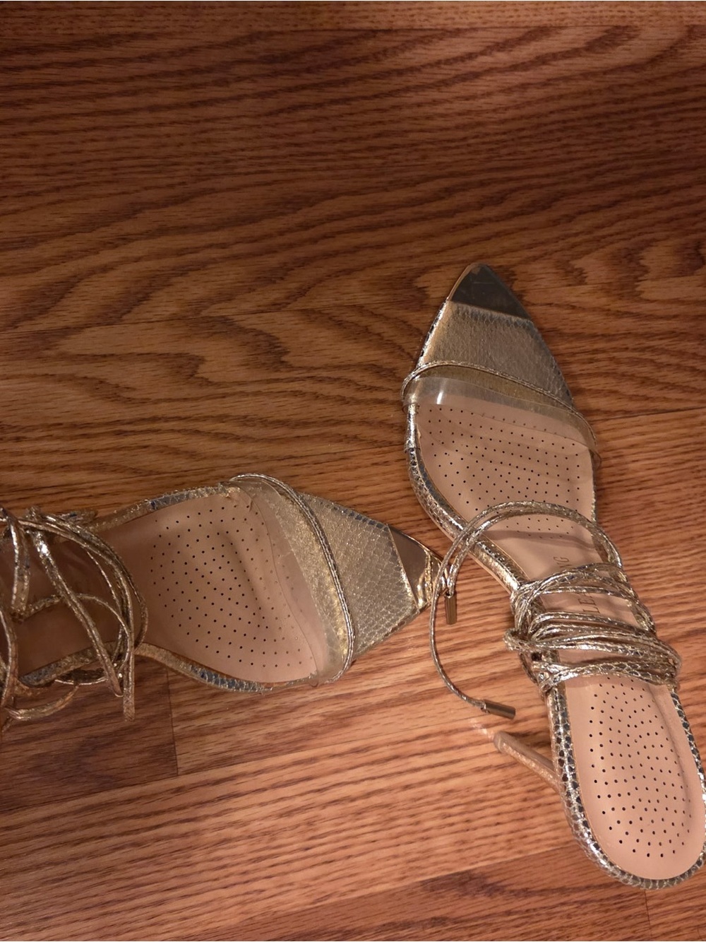 Gold Lace-Up Pointed Toe Women's Heels
